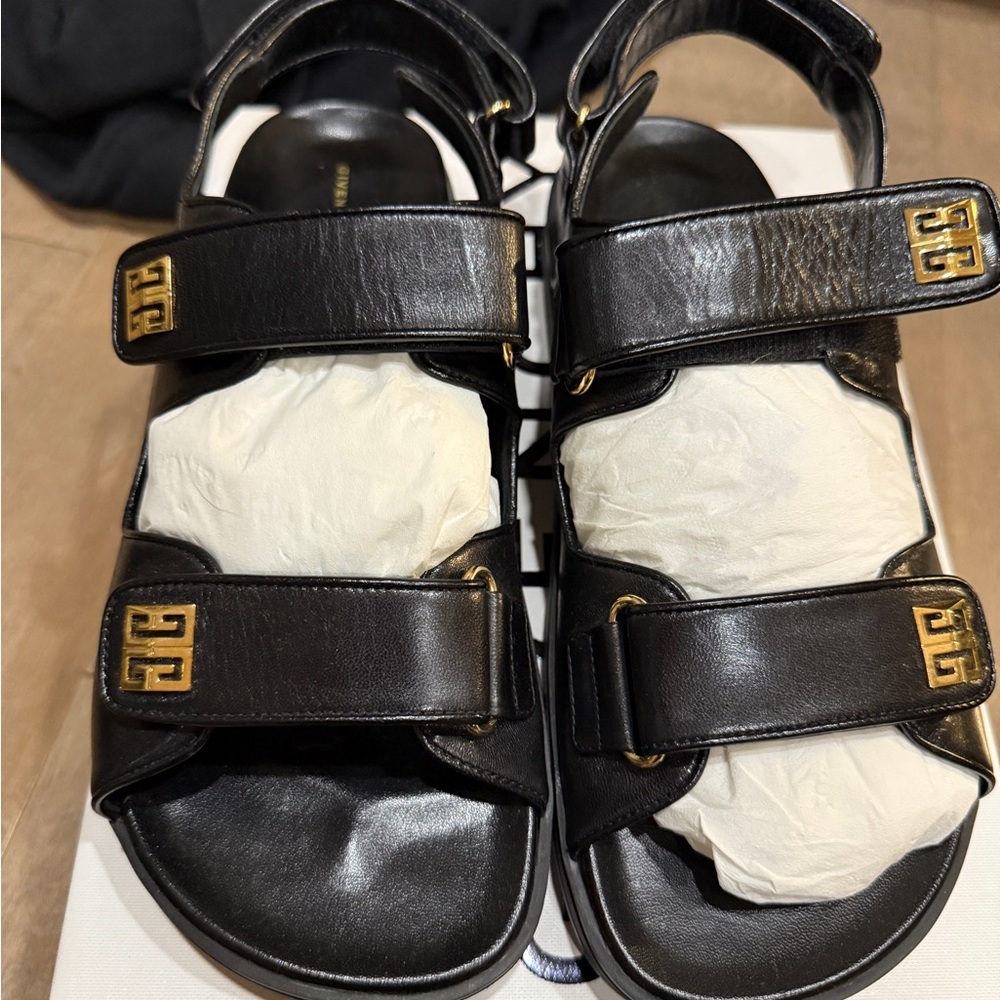 Givenchy Dad Sandal Black Leather Sandals with Gold Accents